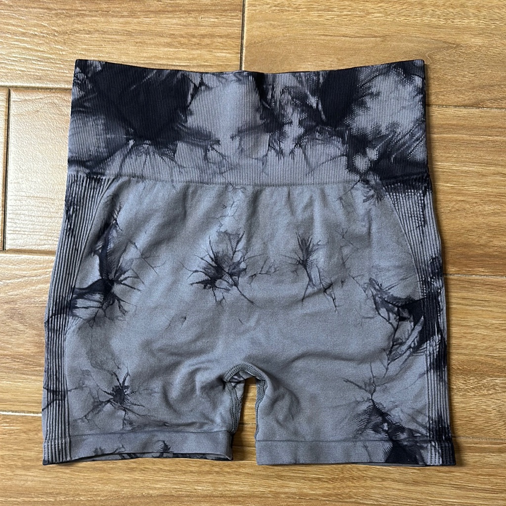 Shein Black And Gray Tye Dye Scrunch Butt Athletic Shorts